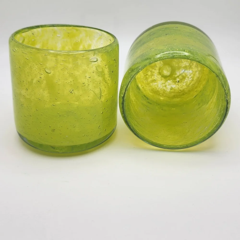 Set of 2 Crate & Barrel Calypso Tealight Votive Candle Holders Neon Yellow Lime